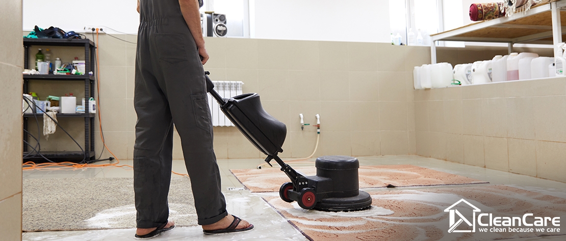 man doing office carpet cleaning services in Singapore